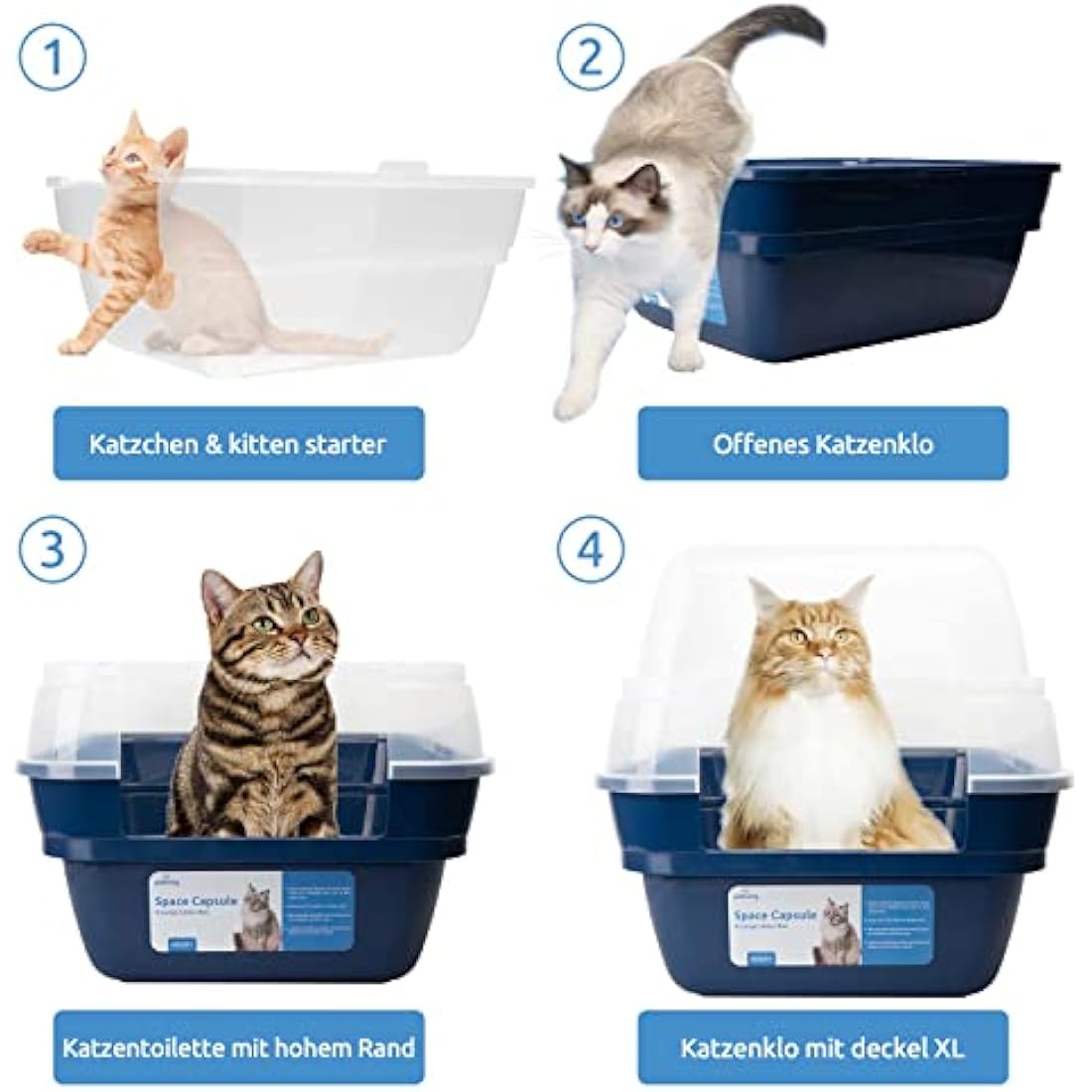 Petfamily 3-in-1 Cat Litter Box with Transparent Hood - Foldable Large Hooded cat litter Tray, Covered Cat Toilet with Anti-Leak Design, Space Saving Litter Pan for Kittens & Adult Cats 55x45x44cm