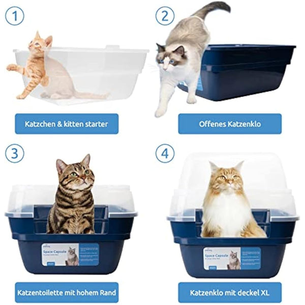 Petfamily 3-in-1 Cat Litter Box with Transparent Hood - Foldable Large Hooded cat litter Tray, Covered Cat Toilet with Anti-Leak Design, Space Saving Litter Pan for Kittens & Adult Cats 55x45x44cm