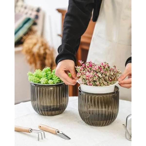 Josteve 6.5 Inch 2 Pcs Self Watering Hanging Planter Indoor Plant Pots with Drainage Holes, Outdoor Hanging Planters Flower Pot Basket, Visible Water Level, Plant Hanger Home Decor, Gardening