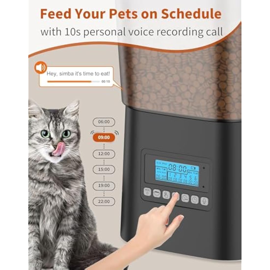 HoneyGuaridan Automatic Cat Feeders for 2 Cats, 3.5L Cat Food Dispenser with Double Bowls,Two Way Splitter Timed Cat Feeder for Dry Food, Programmable 1-6 Meals Control, Dual Power Supply, 10s Call