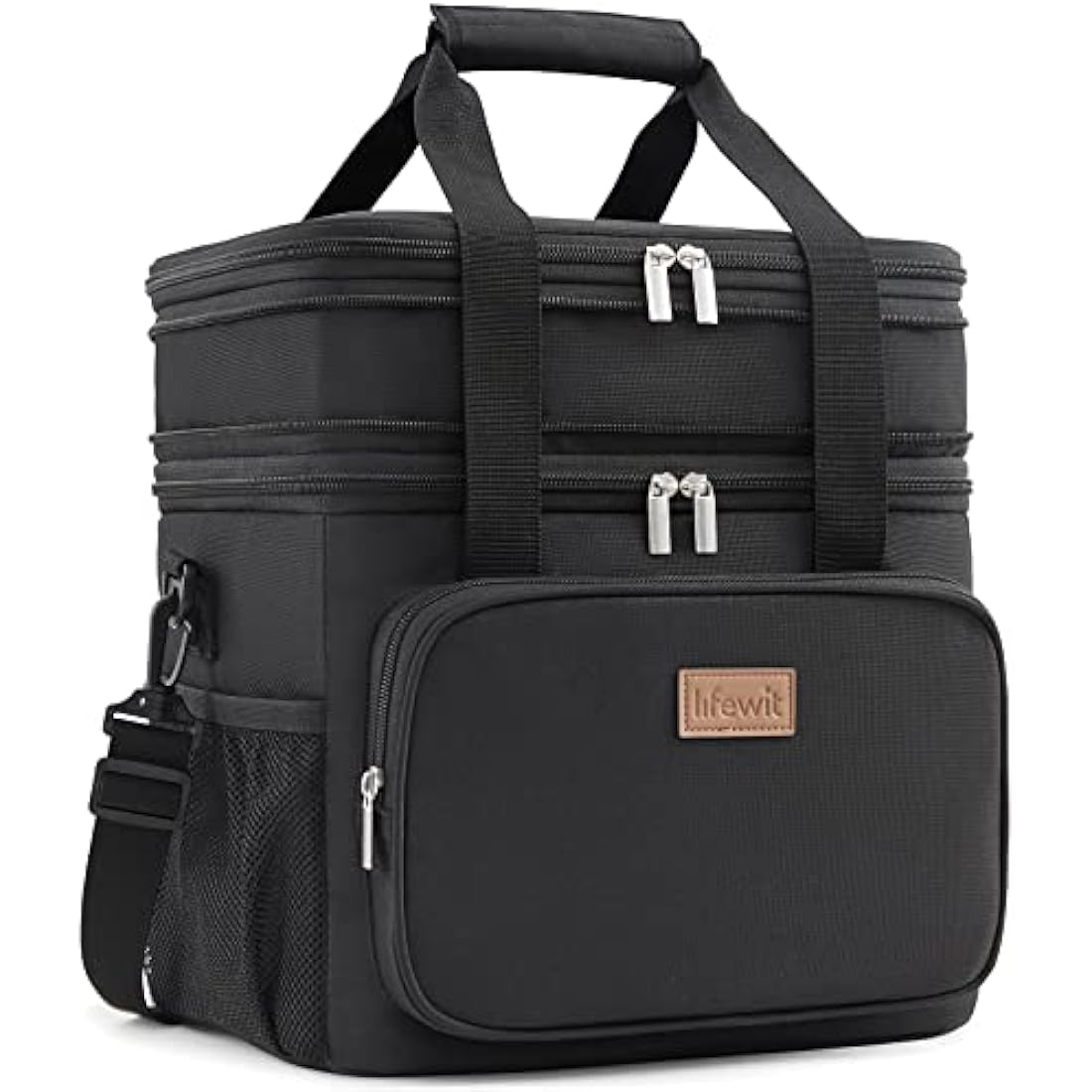 Lifewit 21L 30Can Lunch Box for Men Women Double Deck Lunch Bag, Large Insulated Soft Cooler Bag, Leakproof Soft Meal Prep Lunch Tote with Shoulder Strap for Adults for Work/Picnic/School, Black