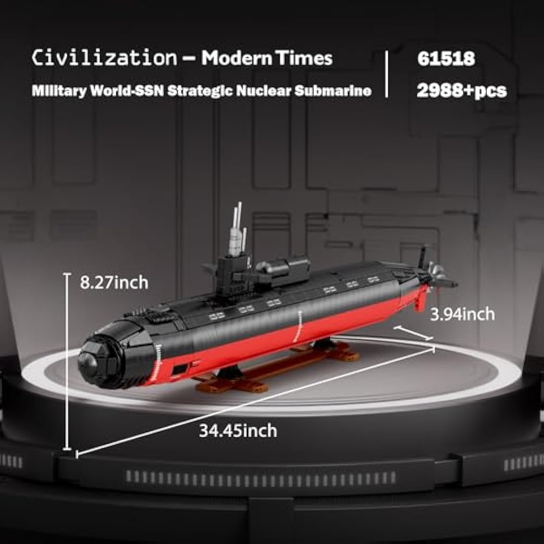 JMBricklayer Large Submarine Toy Building Sets, 1:125 Scale Military Los Angeles-class Nuclear Submarine Hobby Model for Adult, Collectible War Battle Submarine Construction Toy Decor Gifts (2750PCS)