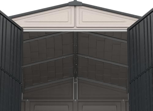 Duramax WoodSide 10 x 8 (8.02 m2) Plastic Garden Shed with 3 Fixed Windows & Metal Foundation Kit, Strong Metal Roof Structure Fire Retardant and Maintenance-Free Storage Shed - Ivory/Brown