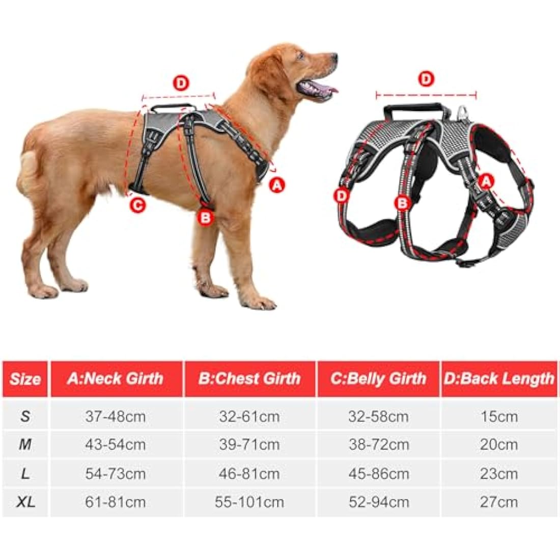 HEELE Dog Harness, Escape Proof Dog Harness, Release on Neck, No Pull Reflective Adjustable Vest with Durable Handle, Dog Harness for Outdoor Training Walking, Harness for Large/Active Dogs, Black, L