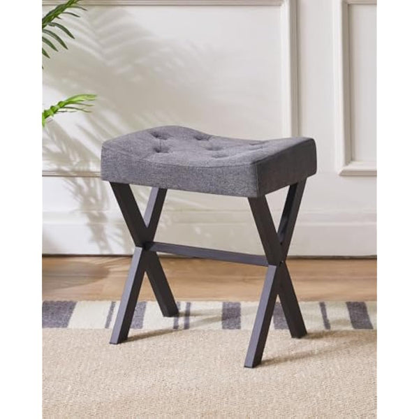IBUYKE U-shaped Linen Vanity Stool, Square Makeup Stool with X-Leg, Ottoman Seat Footrest Stool, Multi-Use as Small Side Table, for Bedroom, Living Room, Dark Gray WBD018G