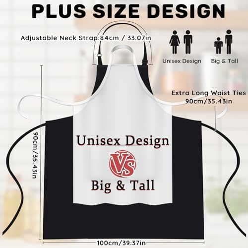 FunChaos 2 Pcs Plus Size Apron, Chef Apron, Unisex Aprons with 2 Pockets for Cooking, Work, Professional Aprons (Larger Size)