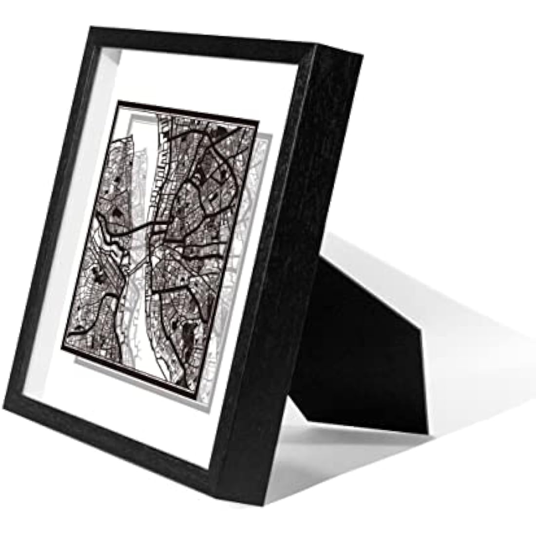 O3 DESIGN STUDIO Liverpool Paper Cut Map framed, Black map, Black frame, 23x23 cm, Gift Boxed, 2 background color, self-changing, Paper Art