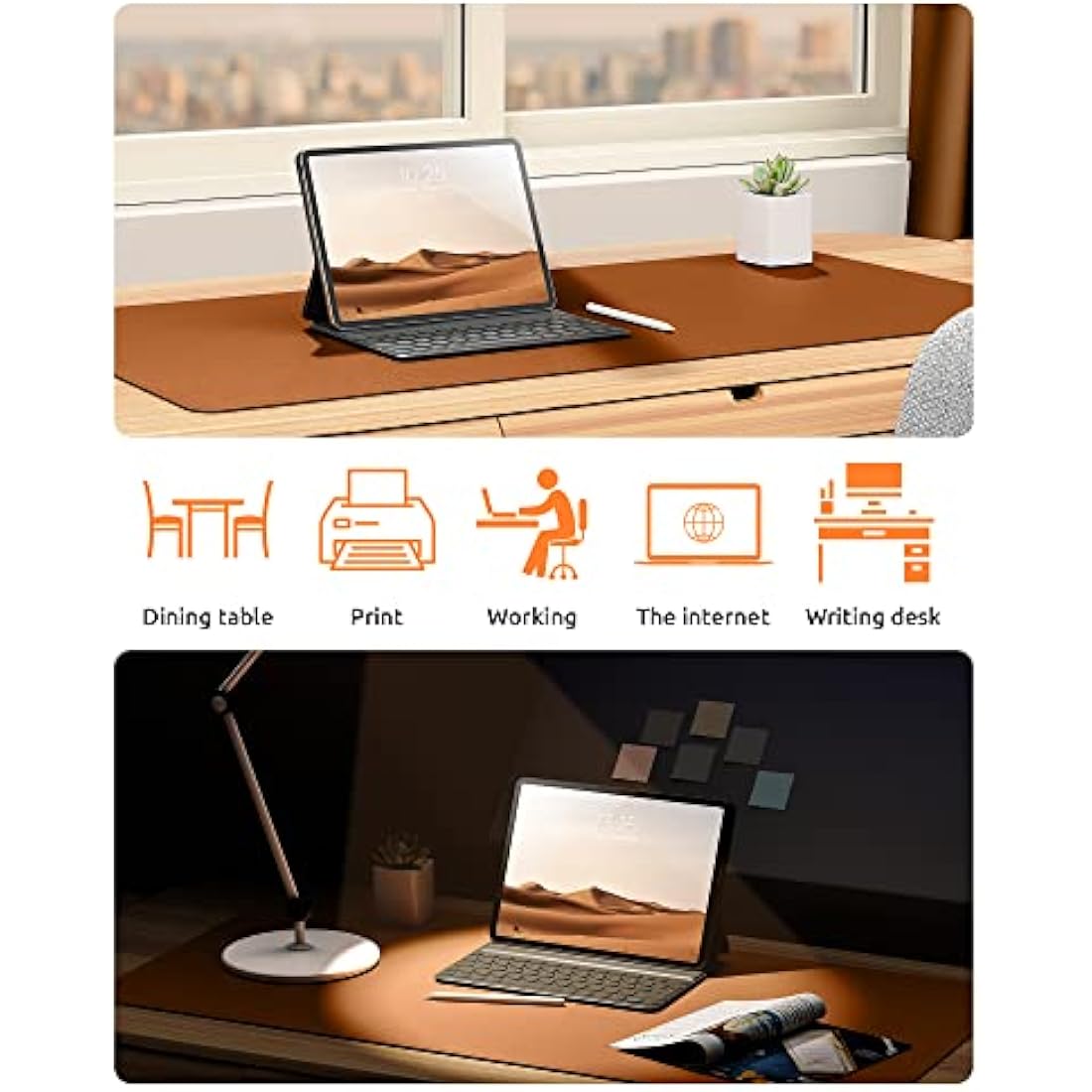 YSAGi Leather Desk Mat, Large Mouse Mat, Non-Slip Desk Pad, Waterproof PU Leather Table Protector Writing Pad for Office and Home (90 x 43 cm, Brown)