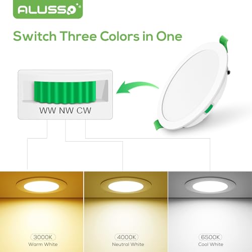 ALUSSO LED Recessed Ceiling Spot Lights, 22W Downlights Dimmable 1900LM, Warm White 3000K Neutral White 4000K Cool White 6500K Adjustable, IP44 Ultra