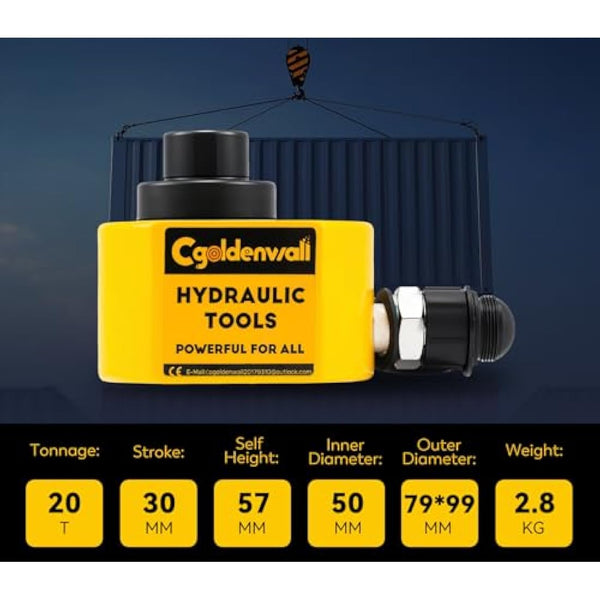 CGOLDENWALL Hydraulic Cylinder Ram 20T, Stroke 30mm, Body Height 57mm, Effective Area 11.3cm², for Bridges/Building/Machinery Industries (DFPY-20T)