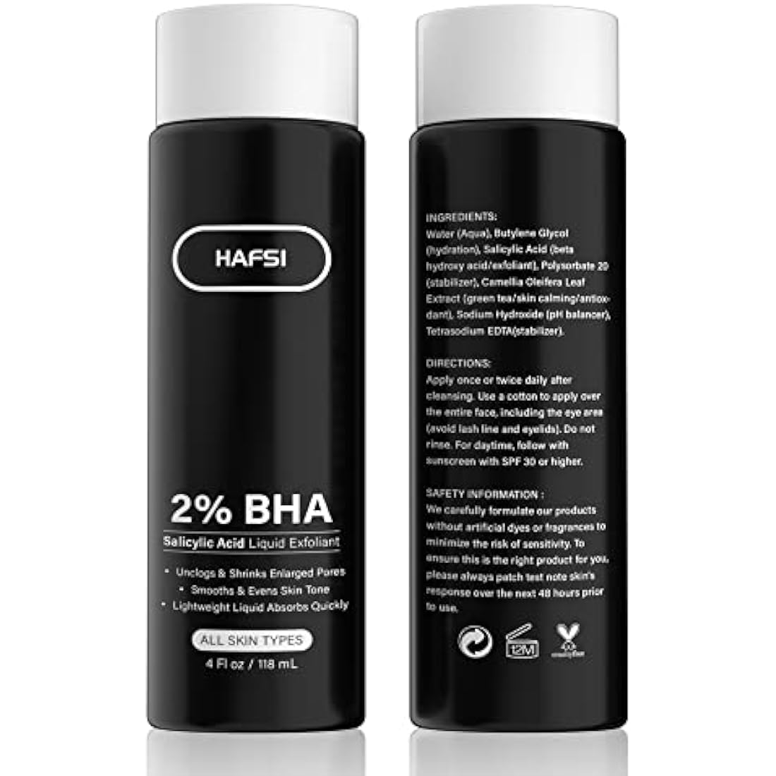 HAFSI 2 Percent BHA Skin Perfecting Salicylic Acid Liquid Exfoliant Serum Face Exfoliating Peel Fights Blackheads Enlarged Pores with For Combination and Oily 118 ml / 4 fl oz, Transparent