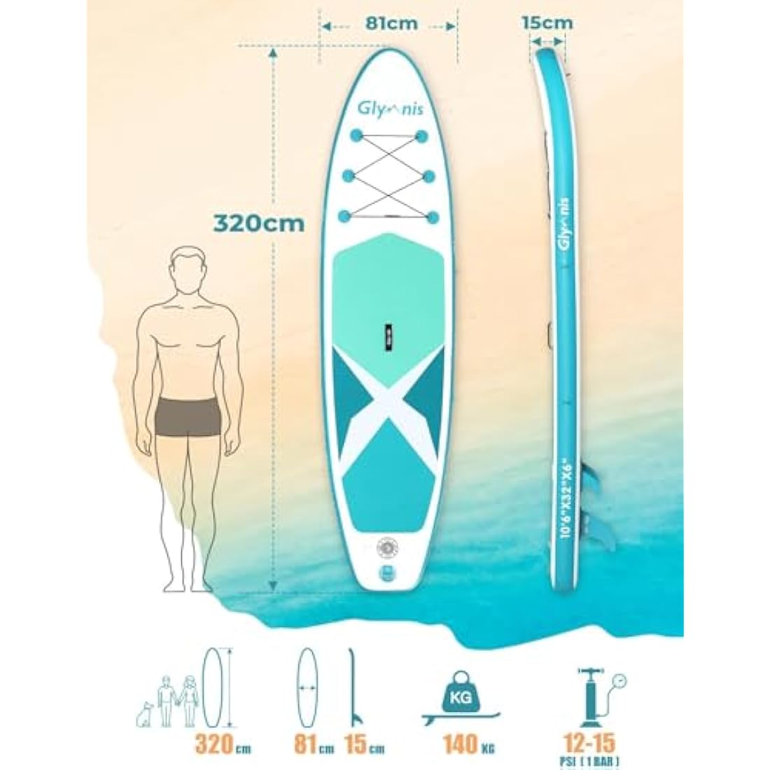 Glymnis Inflatable Stand Up Paddle Board 10'6"×32"×6" SUP Paddleboard with Adjustable Paddle, Pump, Backpack, Leash, Fin, Repair Kit, Non-Slip Paddle Boards for Adults & Youth