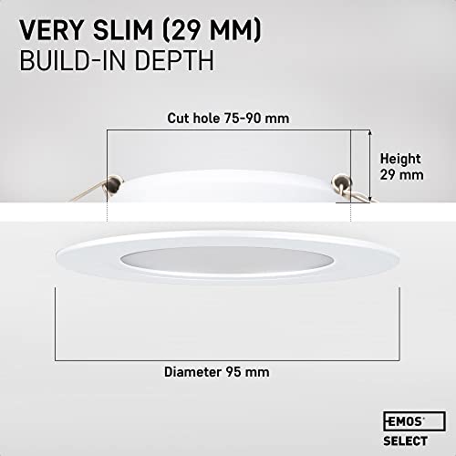 EMOS LED Downlights for Ceiling, 5W/500 Lumens, Cold White 6000K | IP54 Waterproof LED Spot Lights for Bathroom etc. | Set of 6 Recessed LED Ceiling