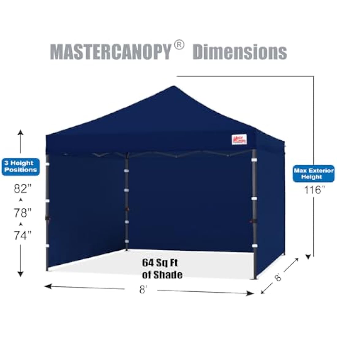 MasterCanopy Heavy Duty Pop-up Gazebo tent with Sidewalls (2.5x2.5M,Navy Blue)