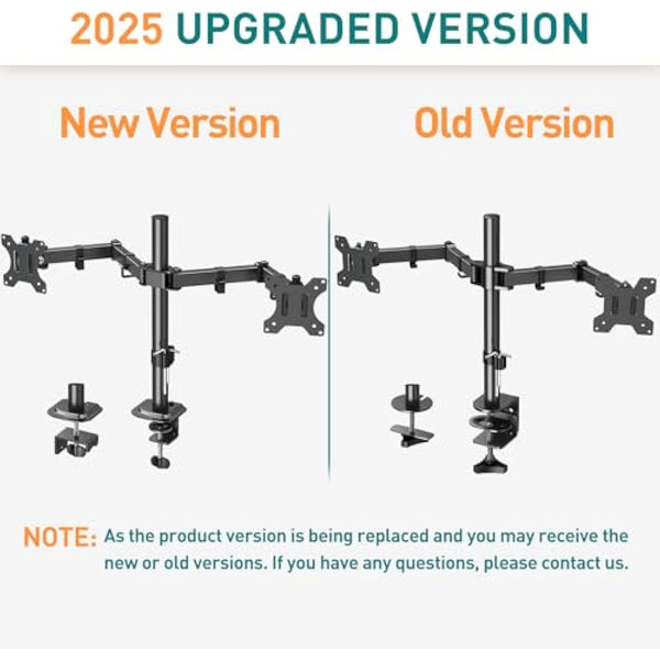 ELIVED Dual Monitor Arms for 13-32 inch LED LCD Screens, Flat/Curved, VESA 75/100mm, Adjustable Height, Tilt & Swivel, Up to 8KG, EV002