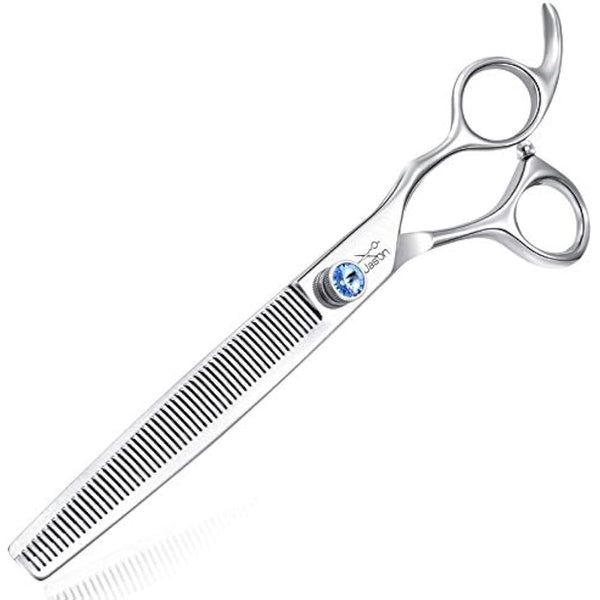 JASON 7.5" 56 Teeth Blending Dogs Grooming Scissors Cats Thinning Shears Pets Blender Thinner Trimming Texturizing Kit with Offset Handle Blue Jewelled Screw