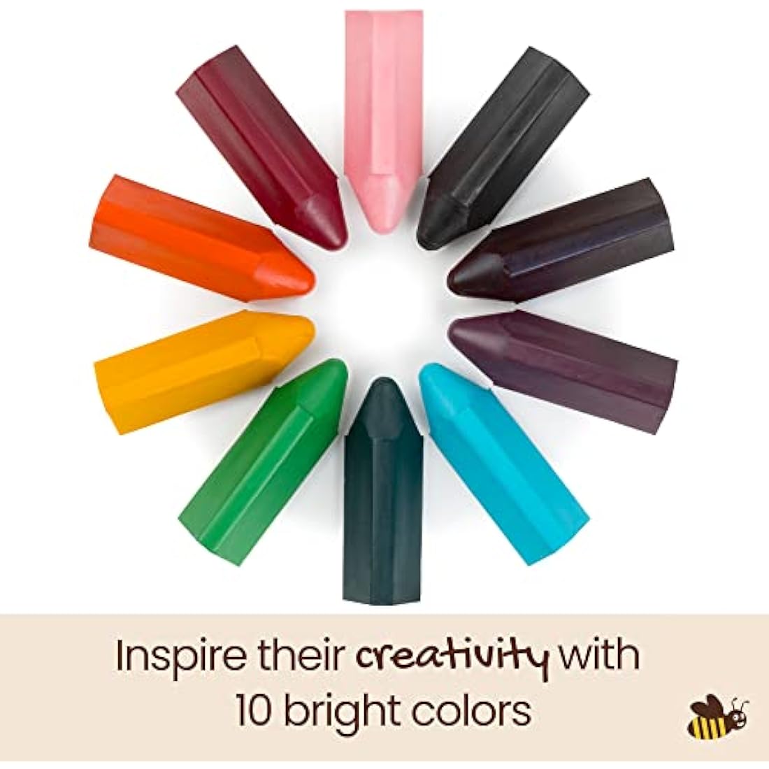Honeysticks Triangular Crayons - 100% Pure Beeswax, Food Grade Colours, Non Toxic Crayons for Baby, Toddlers Ages 1-3, 2-4, Triangle Shape for Pencil Grip Development, Handmade in New Zealand 10 Pack