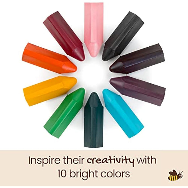 Honeysticks Triangular Crayons - 100% Pure Beeswax, Food Grade Colours, Non Toxic Crayons for Baby, Toddlers Ages 1-3, 2-4, Triangle Shape for Pencil Grip Development, Handmade in New Zealand 10 Pack