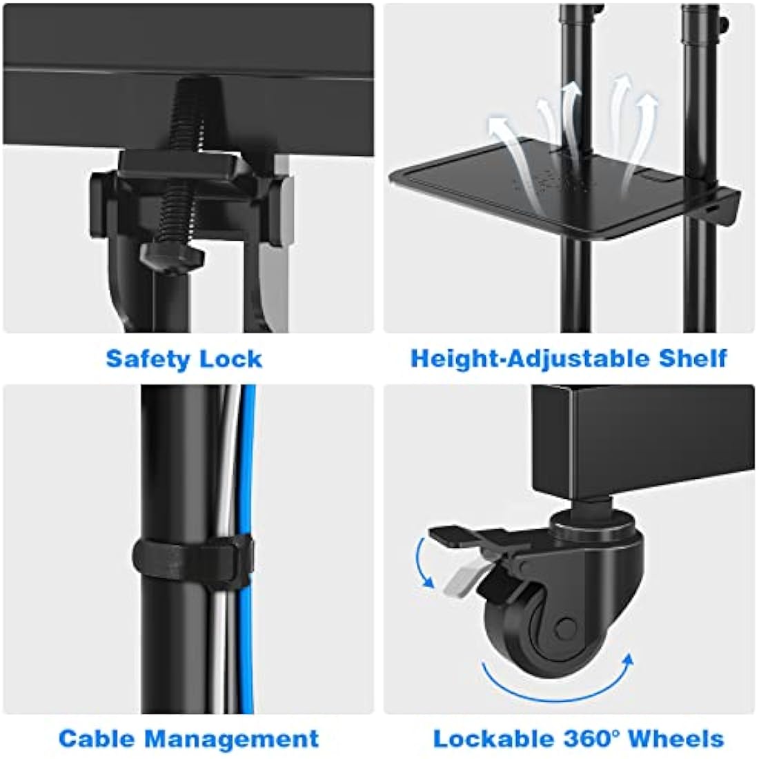 RFIVER Mobile TV Stand on Wheels for 32-80 Inch LCD LED OLED 4K Smart Flat and Curved Panels, Mobile TV Cart, Rolling Stand with Laptop DVD Shelf, Locking Wheels, MAX 50KG and VESA 600x400mm