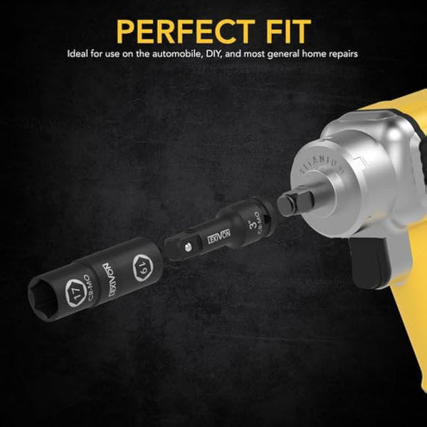 LEXIVON Lug Nut Impact Socket Set, 1/2-Inch Drive | Innovative 8-in-4 Flip Socket Design, Covers Most Commonly Used Inch & Metric Wheel Nuts | Cr-Mo Steel = Full Impact Grade (LX-110)