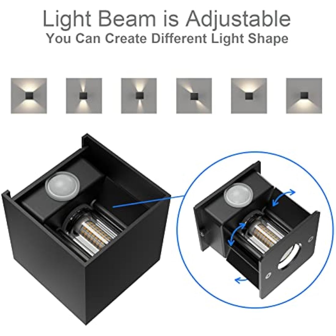 Klighten 2PCS Outdoor Wall Light with Motion Sensor, Waterproof IP54 Outside Wall Lamps with Sensor, Adjustable Beam Angle, Natural White 4000K, Black (G9 LED Bulb Include)