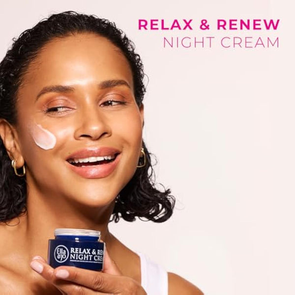 Ella & Jo Relax & Renew Night Cream: Hydrating, Anti-Aging Moisturiser with Bakuchiol, A Plant-Based Retinol, Peptides + Hyaluronic Acid - Plumps Fine Lines, Stimulates Skin Repair and Renewal - 50ml