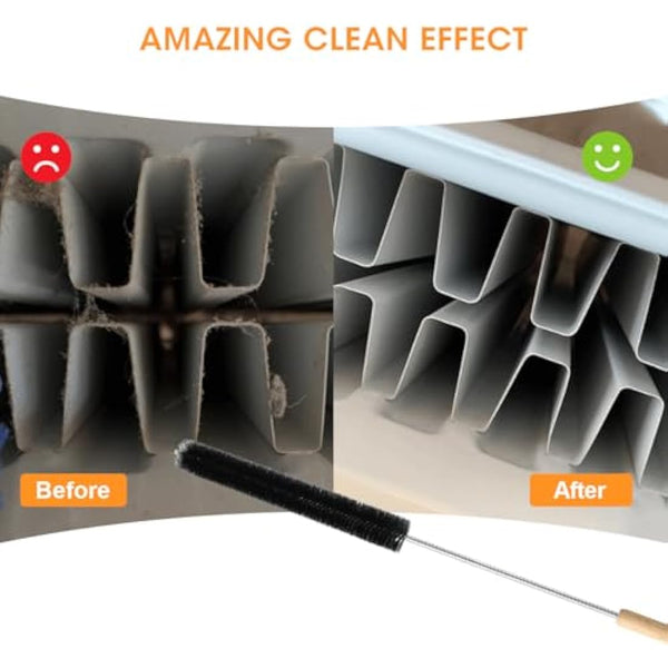 Aieve Radiator Cleaner Brush, 80CM Radiator Brush, Flexible Long Cleaning Duster with Wood Handle for Heater & Dryer Lint & Washing Machine