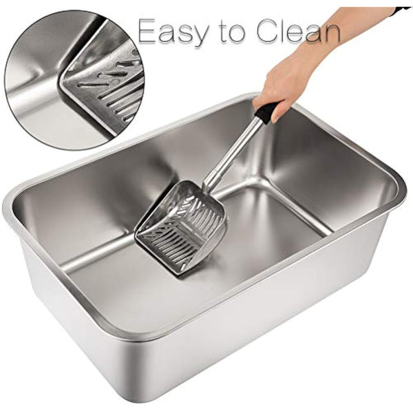 Yangbaga Cat Litter Tray 24"*16"*8" Stainless Steel, Odourless and Spacious Design for Easy Cleaning, Ideal for Large Cats, Multiple Pet Households, Rustproof with Non-Slip Base