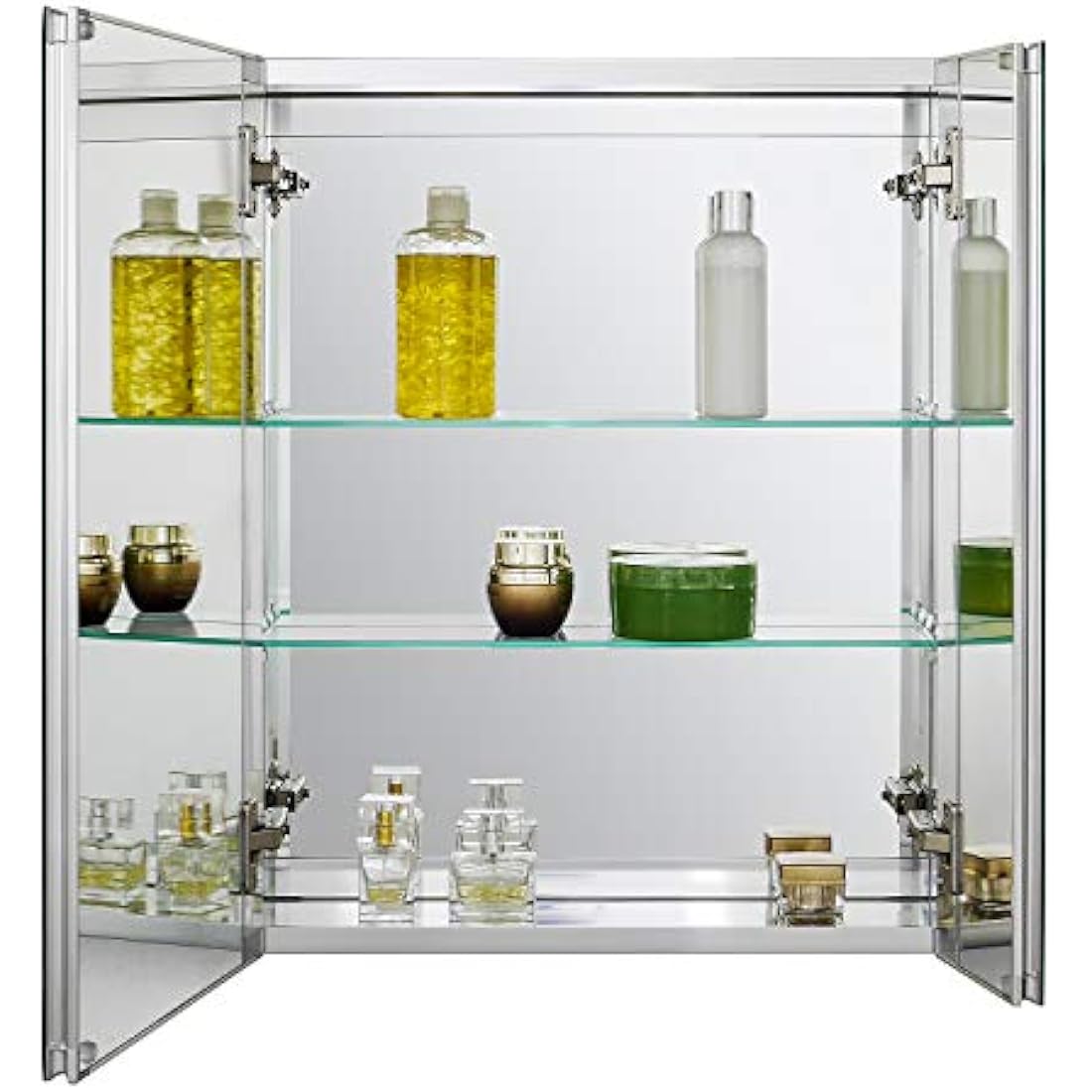 Fundin Aluminum Mirror Cabinet for Bathroom Recess Mount or Surface Mount, with Double Sided Mirror Door, 50 x 61 cm, with Adjustable Tempered Glass Shelves