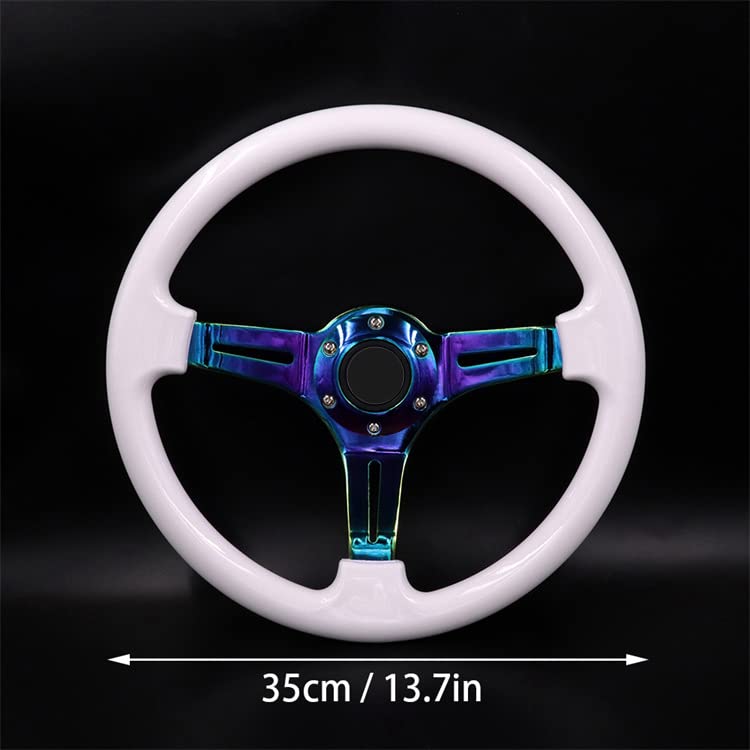 350mm Green Racing Steering Wheel Neo Chrome Spoke Universal 6 Bolts 45mm Deep Dish Classic ABS Wood Steering Wheel with Horn Button