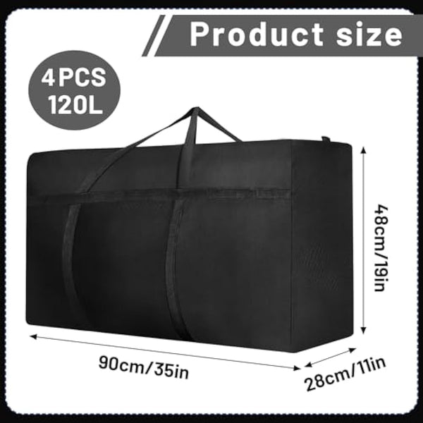 4 Pcs 120L Large Storage Bags, Extra Large Moving Bags with Zips for Moving Storage Clothes Bedding Duvet Quilt Blankets Waterproof Jumbo Storage Bags Moving Totes Christmas Storage Containers