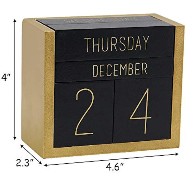 Juegoal Wooden Perpetual Calendar, Wooden Block Daily Calendar Office Desk Accessories (Black)