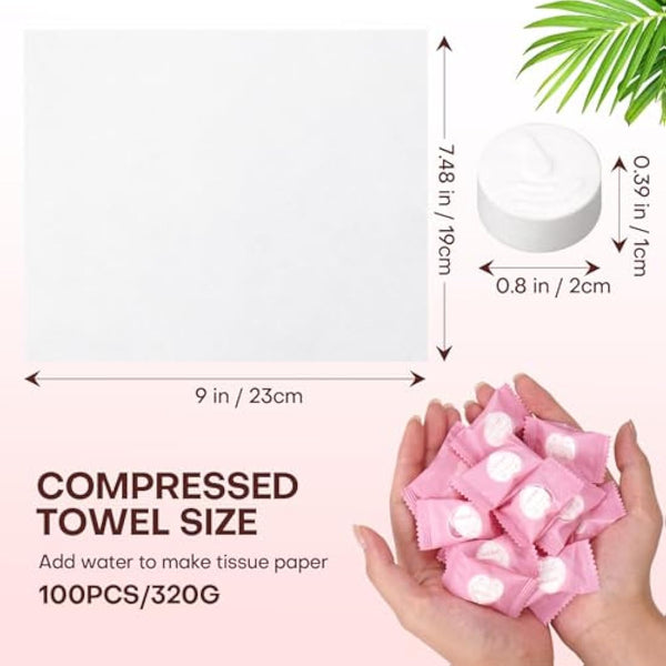 FCAEON Disposable Face Towel 23x19cm 300PACK Individually Wrapped Compressed Cleansing Travel Size Towel Cleansing Wipes Tablets Personal Care Coin Towelettes for Beauty & Personal Care (Pink)