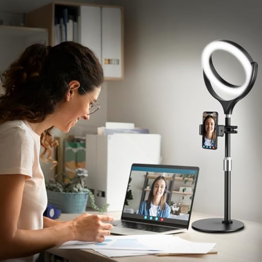 Evershop Ring Light with Stand & Phone Holder, 7" Desk Ring Light for Laptop/Computer/Webcam/Phone, Halo Light for Video Conferencing, Video Calls, Zoom Meeting, Live Streaming, Makeup, YouTube