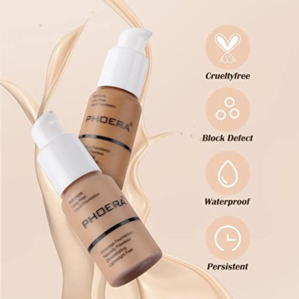 Aquapurity Phoera® Full Coverage Foundation Soft Matte Oil Control Concealer 30ml Flawless Cream Smooth Long Lasting (103 WARM PEACH)