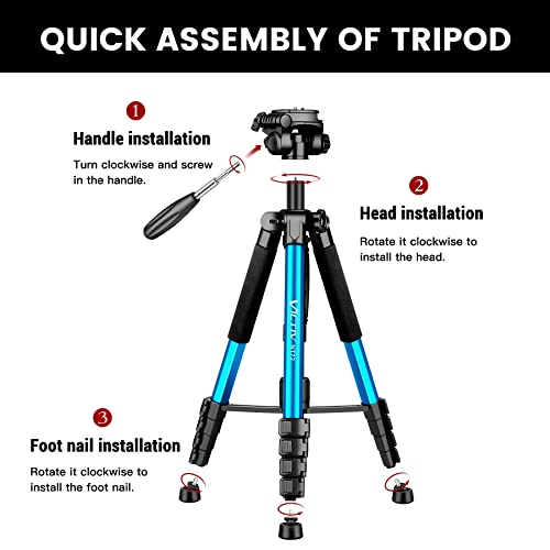 Victiv 72-inch Camera Tripod Aluminum Monopod T72 Max. Height 182cm- Lightweight and Compact for Travel with 3-way Swivel Head and 2 Quick Release Plates for DSLR Video Shooting - Black