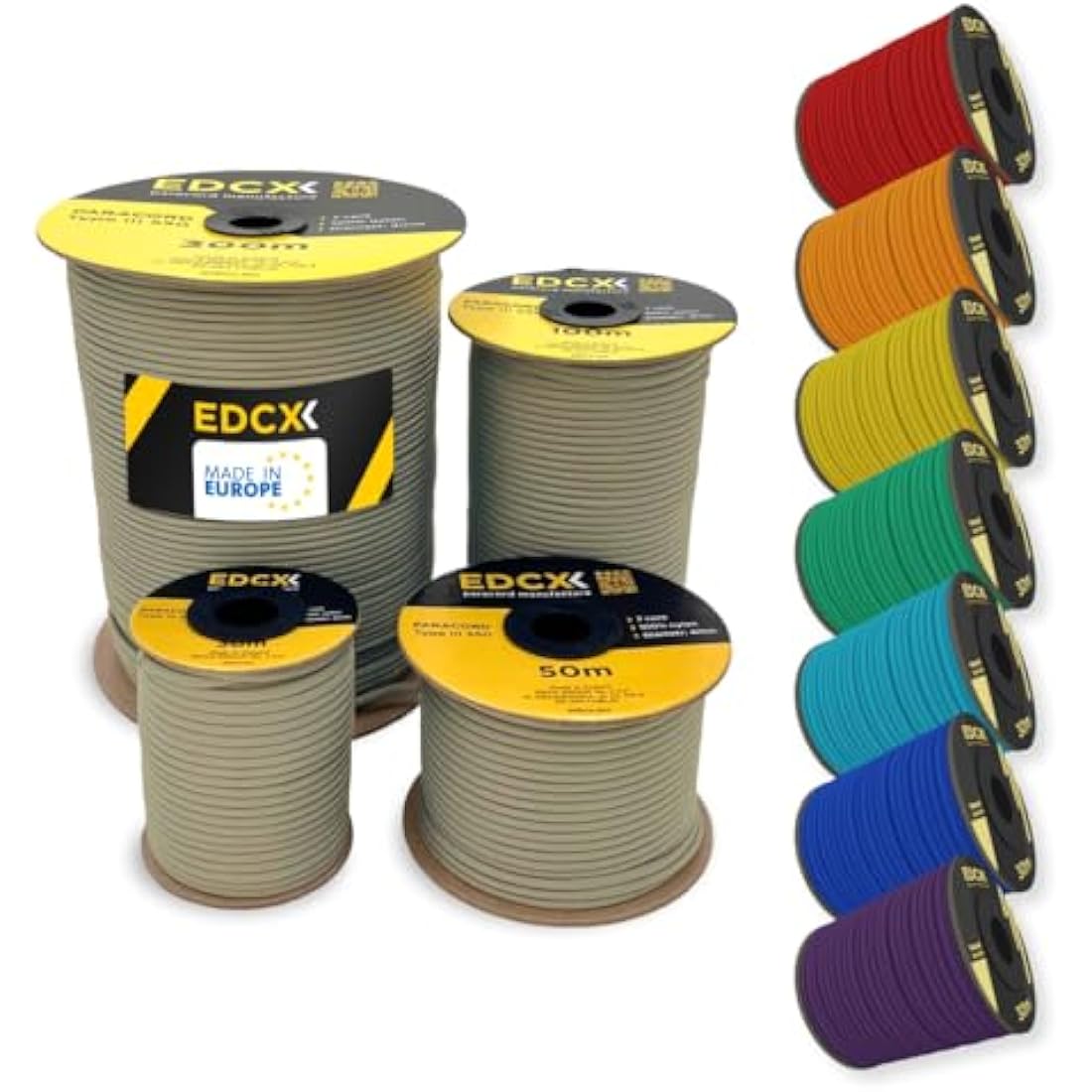 EdcX 4mm Rope 550 - Type III, 100% Rope, 7 Strand Rope, 4mm Rope in Solid Colors