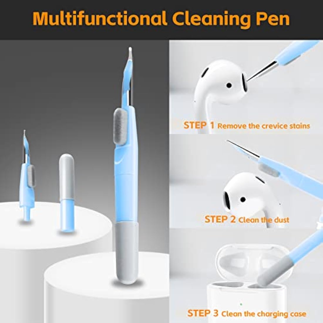 Alyvisun 11 in 1 Laptop Cleaning Kit, Multifunctional Keyboard Cleaner Brush with Keycap Puller, for Tablet, Earphones, Computer, Blue