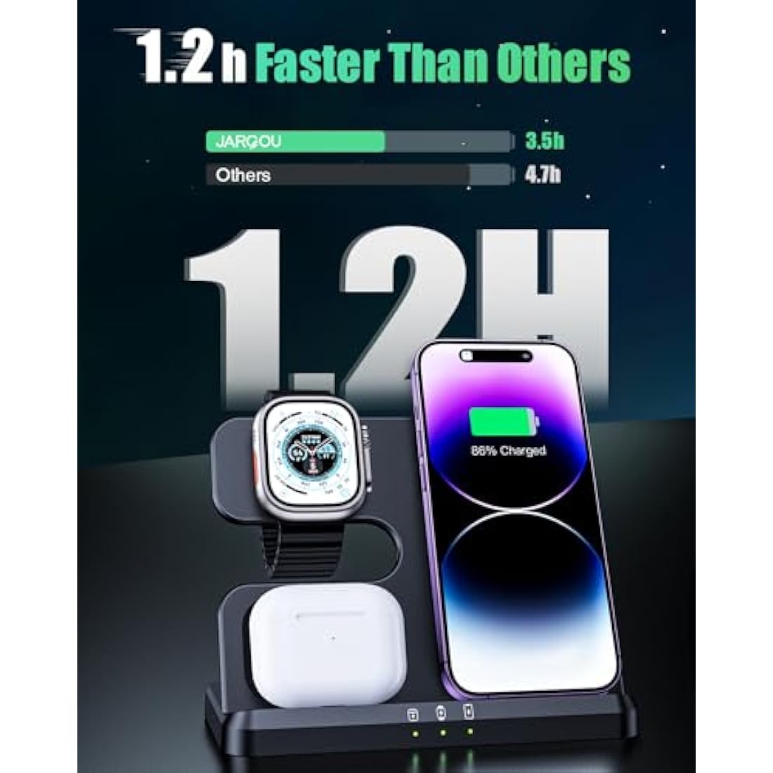 JARGOU Wireless Charger for iPhone/Apple Watch/AirPods, 3 in 1 Wireless Charging Station for iPhone 16 15 14 13 12 11 Pro Max, iWatch Charger for iWatch 10/9/Ultra/SE/8/7/6/5/4/3/AirPods Pro 4 3 2