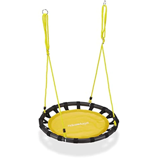 Relaxdays Nest, Round Hanging Swing for Children, Height-Adjustable, Ø: 80 cm, For up to 100 kg, Yellow, Steel