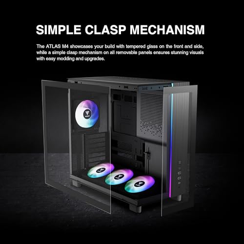 GAMDIAS PC Case, ATX Gaming Mid Tower, No-Hub, Real-time Monitor, Seamless Tempered Glass, Pre-install 3 x 120 mm ARGB PWM Fans, Side Vents Perforated, Black