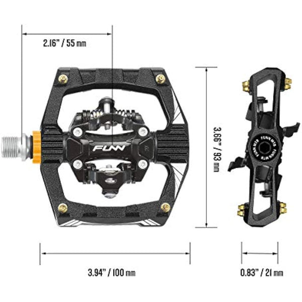 Funn Ripper Mountain Bike Clipless Pedals, Rocker Clip/Spring-Loaded Clip-in Mechanism, Compatible with SPD Cleats, 9/16" CrMo Axle Bicycle Pedals for MTB/Gravel Cycling