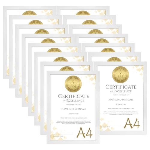 HORLIMER A4 Frames Pack of 15, White A4 Picture Frame for Displaying Certificates, Posters, Prints, and Documents on Wall or Desk Display