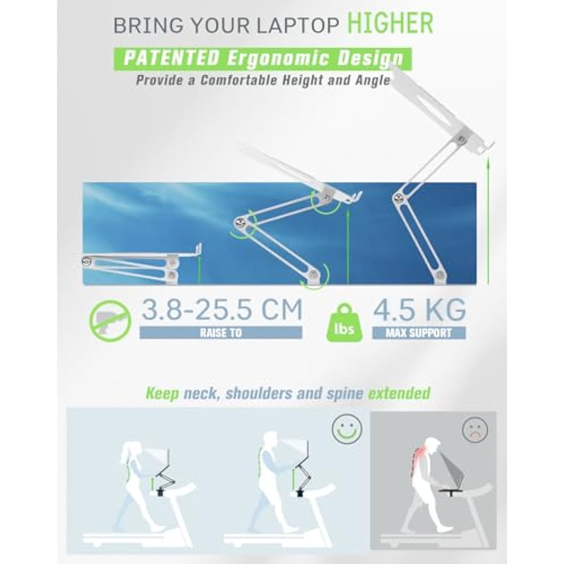 INMAKER Treadmill Desk Attachment, Universal Desk for Treadmill Adjustble Height Width, Aluminum Treadmill Laptop Holder White