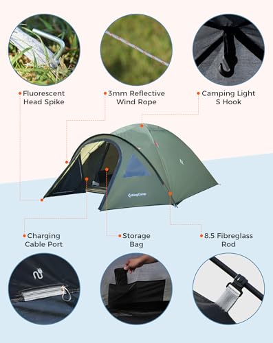 KingCamp Camping Tent for 4 Man, Ultralight Waterproof Dome Tent, Compact and Backpack-Friendly, Ideal Tent for Camping, Trekking and Outdoors