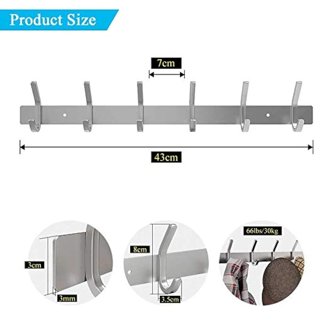 Dripex Coat Hook Rack Wall Mounted 304 Stainless Steel Hanger Heavy Duty Clothes Hat Holder (6 Hooks - 2 Pack)