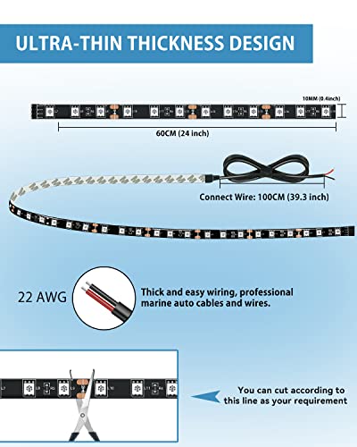 Motorbike Underglow 12V Led Strip Lights Neon Interior Car Lights Connectable Red Led Light Strips 12V for Cars Interior Lights Boat Marine Trucks 4Pack(60cm/24" Red)