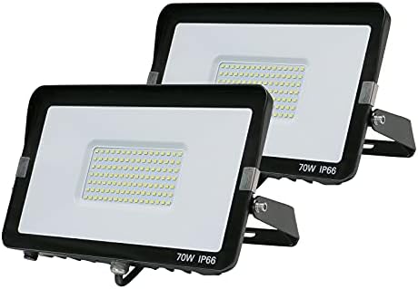 70W 2 Pack Led Flood Light Outdoor 9100LM Outside Security Light IP66 Waterproof 5000K Daylight White CRI >70 130lm/w 5-Year Warranty Super Bright Outdoor Light Garage Stadium House Yard Backyard
