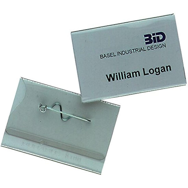 Durable Name Badge 40 x 75 mm with PinTransparent | Pack of 100 Badges | Includes Blank Insert Cards | Ideal for Events and Visitor Management