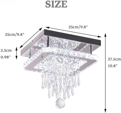 K9 Crystal Chandeliers Ceiling Light, Stainless Steel Square LED Ceiling Lights Light Fixture, Modern Flush Mount Ceilings Light for Hallway, Bedroom, Foyer, Kitchen,Living Room (Cool White)